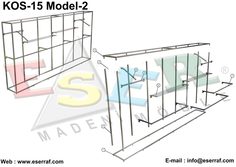 KOS-15 Model 2 Askılıklı ve Raflı Butik Mağazası Duvar Ünitesi