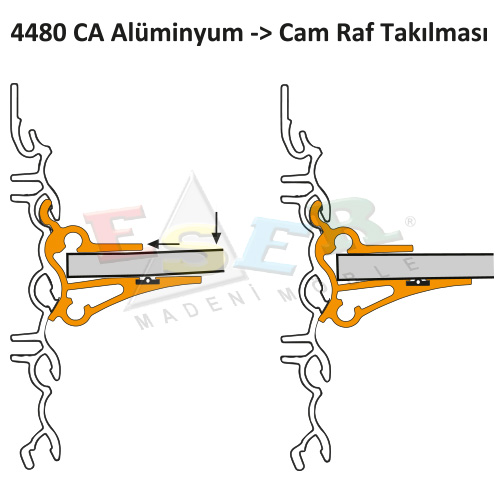 4480-CA Cam Tutucu Alüminyum Raf Profili (4480 Panele Uygun)
